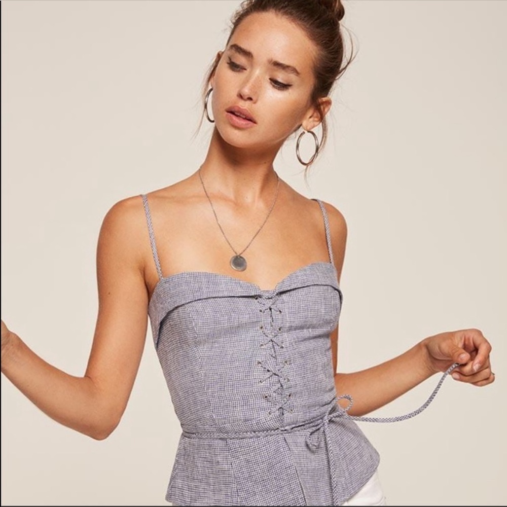 Reformation black check Clayton top size 2